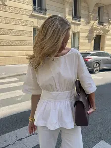 Women's Backless Strap Design Fashion Top Blouses, Basic Simple Stylish Casual Daily Commute Wear, Perfect for Office and Workwear, Fitted