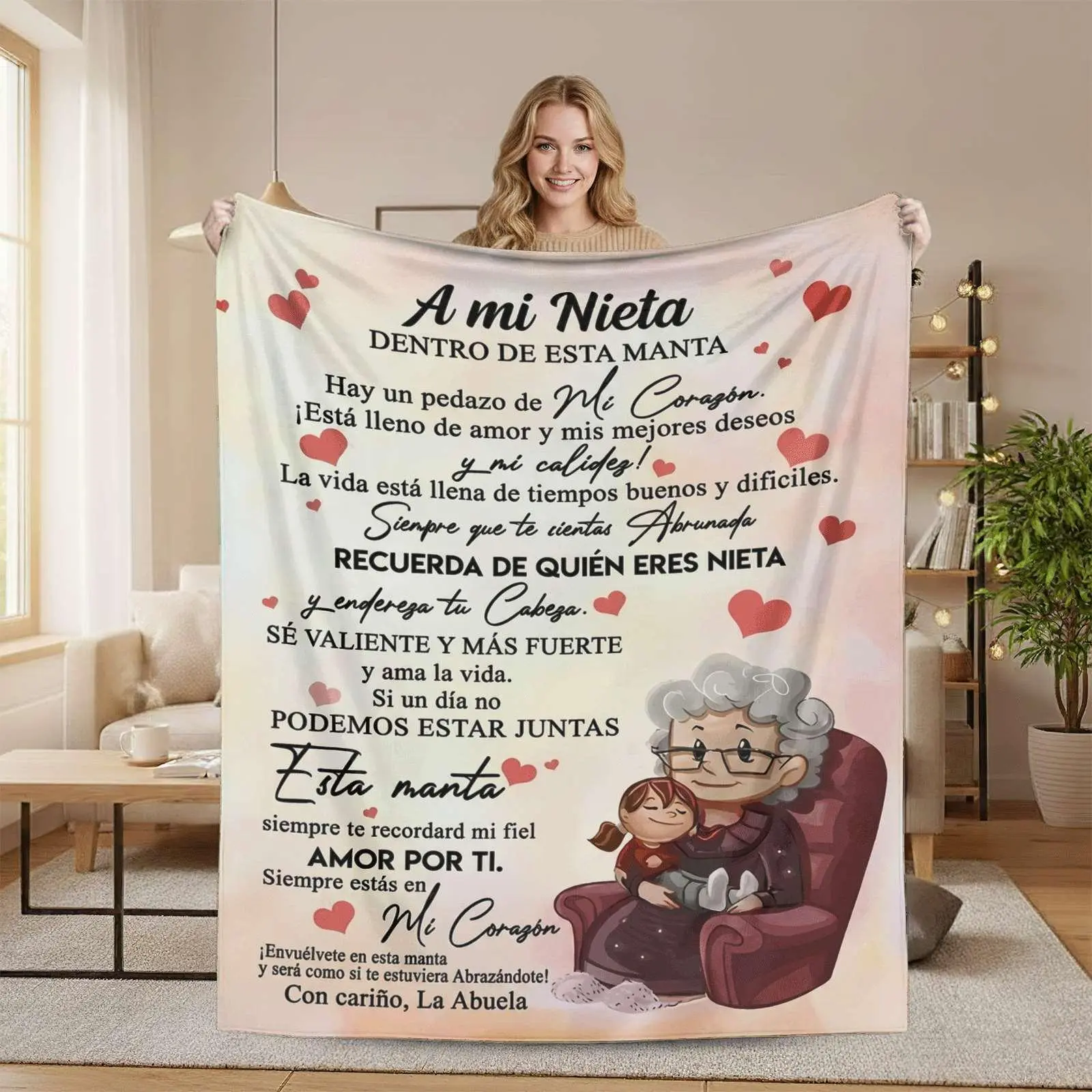 Abuela's Spanish "A mi Nieta" Flannel Fleece Plush Blanket - Heartfelt Granddaughter Throw, Fuzzy Cozy Gift for Her's Birthday, Christmas, Fleece Plush Blankets, Fuzzy Cozy Blankets