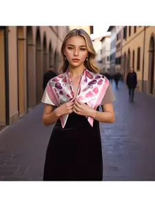 Pink heart-shaped printed women's square scarf, mature casual shawl hair accessory headscarf, suitable for dating parties, elegant and fashionable neck accessories, a gift for women