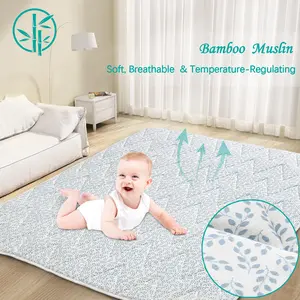 Biloban Cooling Bamboo Muslin Play Mat Playpen Mat - Ultra-Soft Breathable Absorbent Non-slip Large Padded Foam Portable Lightweight Indoor Outdoor Activity Mat Kids Crawling Tummy Time Perfect Nursery Gifts #TiktokShopSpringGlowUp