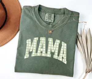 Green Gingham Mama TShirt, Comfort Colors Checkered Mama T-shirt, Mother's Day Gift, Girly Aesthetic Tee, Cute Mom Crewneck, Girly Mama Tee