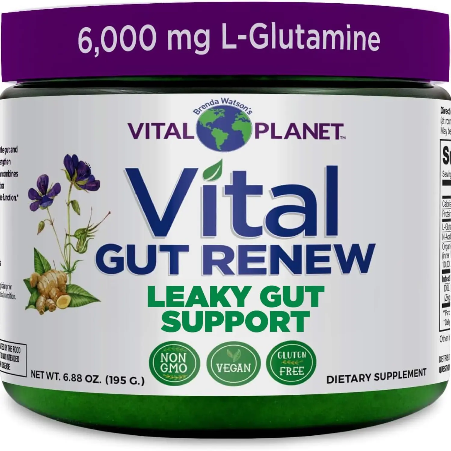Gut Health Supplement L Glutamine Powder 6000mg Digestive Support with Marshmallow Root DGL Licorice Aloe Vera 6.88 oz