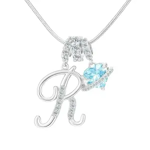 Heartfelt Girlfriend Gift Blue Zircon Heart Letter Necklace Blue Zircon Heart Letter Necklace Letter Necklace Girlfriend Gift Cubic Zirconia Marquise