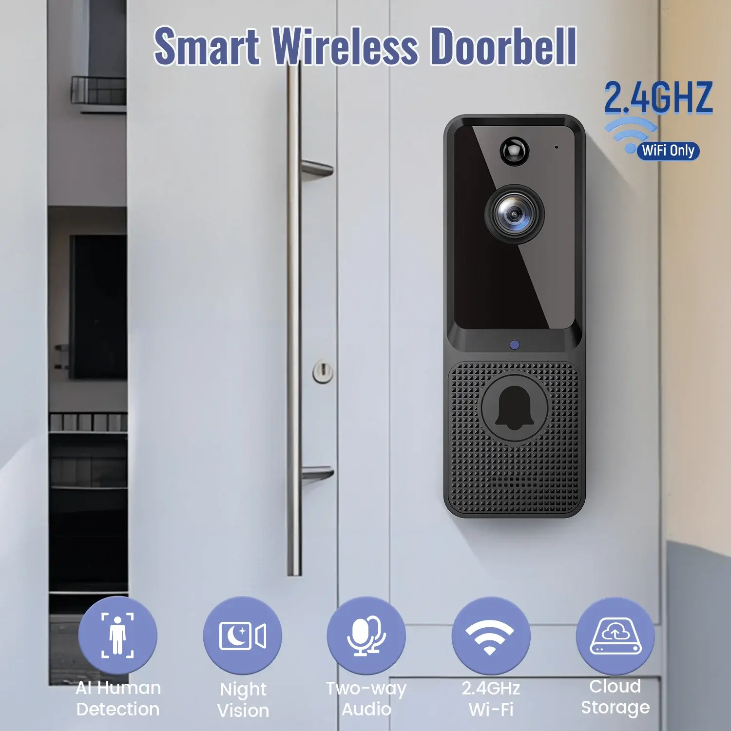 2K Wireless Camera, 2.4G WiFi ( (Cloud Storage Requires A Subscription29.9 US Dollars)