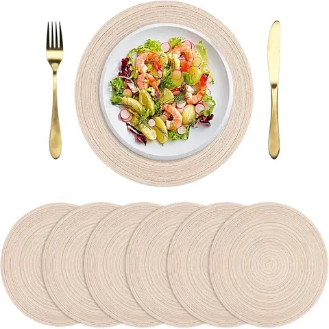 Round Placemat, 6 Counts/set Braided Placemat, Woven Table Placemat, Decorative Placemat for Dining Table Holiday Party, Kitchen Gadgets, Round Woven Placemats