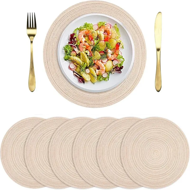 Round Placemat, 6 Counts/set Braided Placemat, Woven Table Placemat, Decorative Placemat for Dining Table Holiday Party, Kitchen Gadgets, Round Woven Placemats