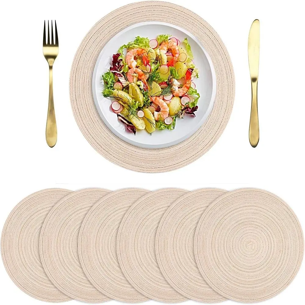 Round Placemat, 6 Counts/set Braided Placemat, Woven Table Placemat, Decorative Placemat for Home Dining Table Holiday Party, Kitchen Gadgets