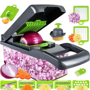 Vegetable Chopper 13 in 1 Multifunctional Food Chopper with 8 Blades, Carrot & Garlic Chopper with Container, Stainless Smooth Thick Steel Lid Multicolor