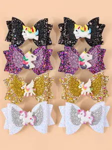 8 Pcs Unicorn Resin Hair Clips Set, Elegant Bow Design for Women & Girls, All-Season Daily Wear Accessories, Perfect Gift for Teens