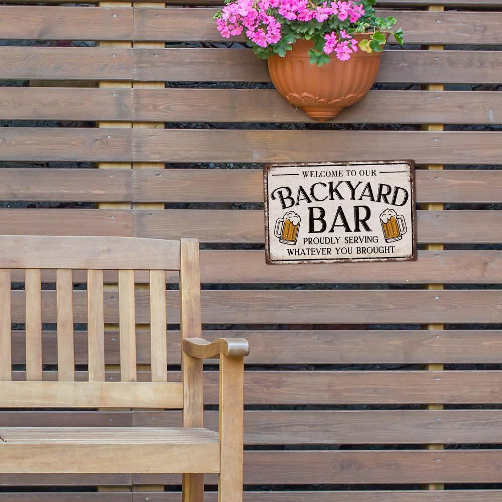 Welcome to Our Backyard Bar Vintage Metal Tin Sign 7.8 X 11.8 Inches Wall Art Decor for Home Pub Club Restaurant Room Decor