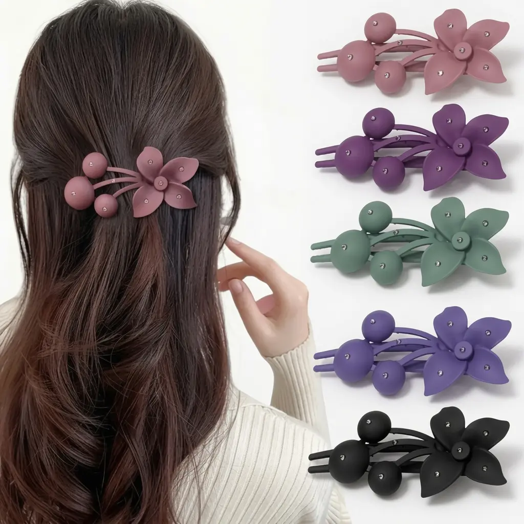 5-Pack Large Duckbill Flower Claw Clips for Women, Elegant Cherry Blossom Design with Strong Non-Slip Grip for Thick Hair, Updo & Daily Wear, Flower Hair Clip