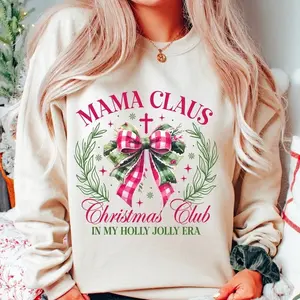 Mama Claus Christmas Club Sweatshirt T Shirt, Mama Claus Sweatshirt, Coquette Bow Christmas T-Shirt, In My Holly Jolly Era Mama Claus Christmas Club Sweatshirt, Christmas Mama Claus Shirt, Plaid Bow Mama Claus Christmas Shirt, Holiday Themed Mama Claus