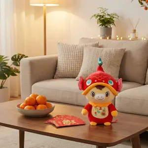 26cm 2026 Year of the Horse Lion Dance Plush Toy Cute Chinese Zodiac Stuffed Animal with Red Gold Design for Home Decor Living Room Desk Decoration Perfect Gift for Kids Birthday Housewarming Holiday Party Favor Soft Plush Mascot Doll