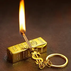 Gold Bar Permanent Lighter Small Match Sticks, Multi-Function Metal Kerosene Lighter, Mini Portable Igniter for Outdoor Camping Fire and Burning Stick Gift for Boyfriend (Oil Not Included in Delivery/Kerosene Needed for Ignition)