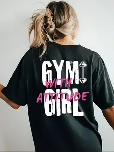 🔥Women's Black "Gym Girl With Attitude" Graphic Fitted Tee Womenswear - Oversize Streetwear Style, Casual Trendy Wear for Fitness & Fashion Fans. #GymGirl #FitnessTee #StreetStyle #Women'sCasual Grab This Statement Edgy Piece for Bold Vibe