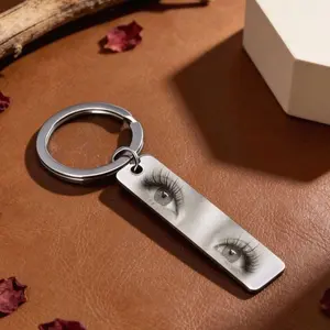 Personalized Photo Keychain, Custom Eyes Engraved Keyring, Meaningful Memorial Keepsake Gift
