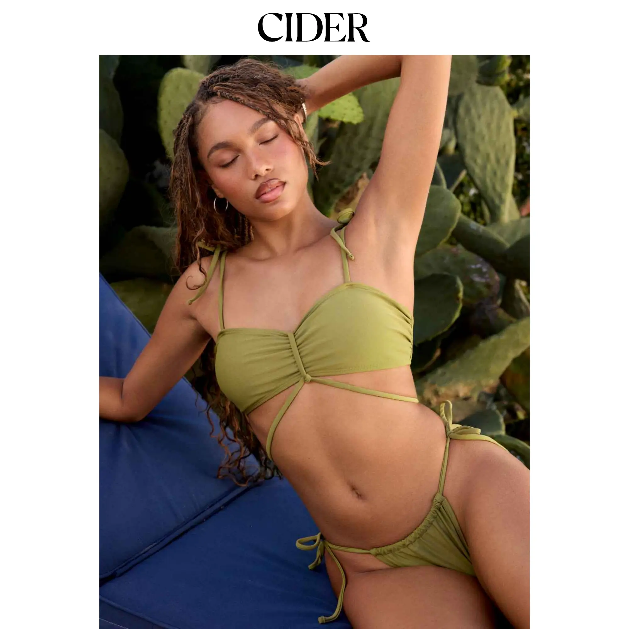 Cider Women's Criss Cross Sweetheart Bikini Set, Solid 2-Piece Swimwear with Bracelet Detail for Bathing Suit Outfits, Beach Bikinis, Bikinis Set