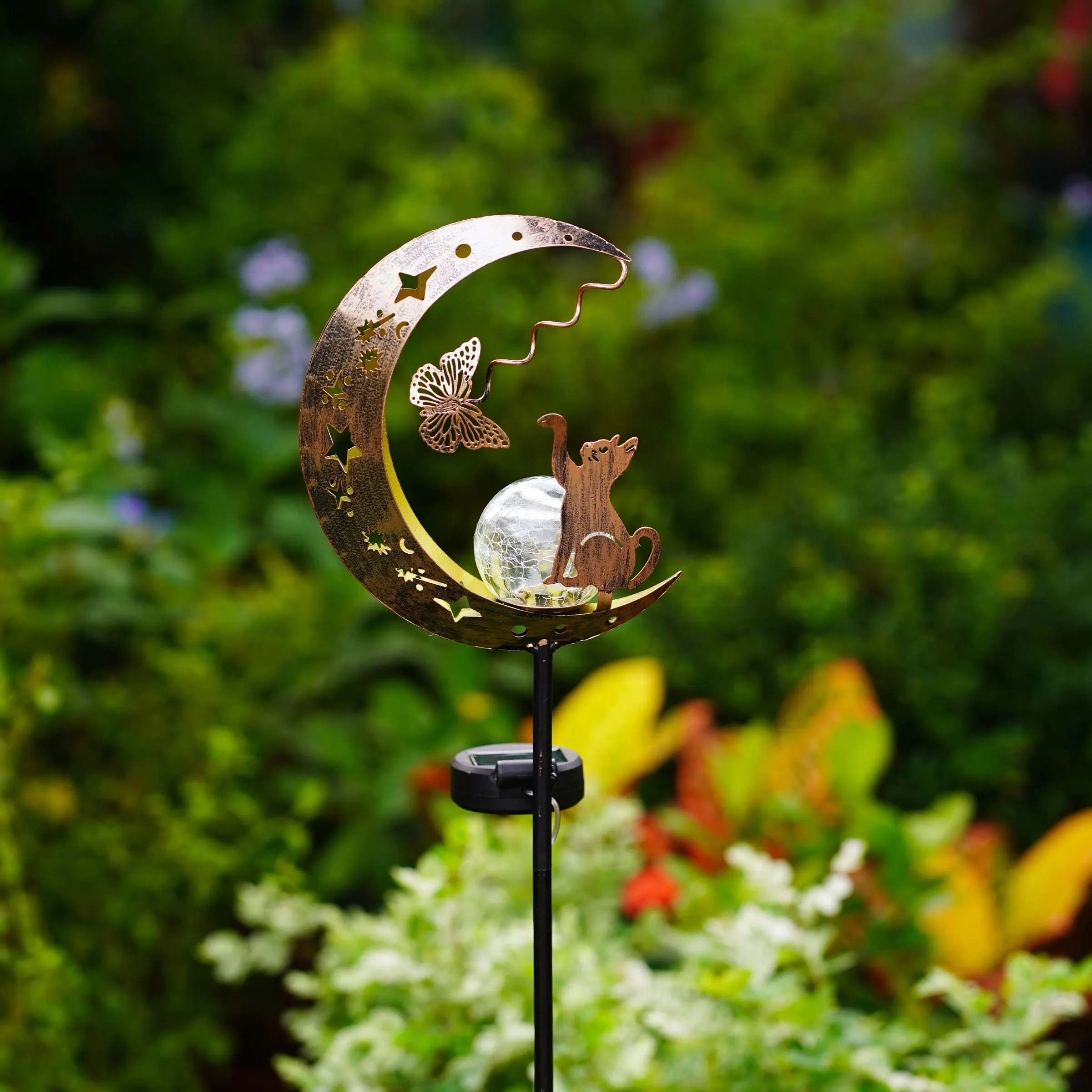 Solar Cat Moon Light for Garden and Yard Decor, Waterproof Pathway Light, Warm Glow, Ideal for Fences, Holiday Gift
