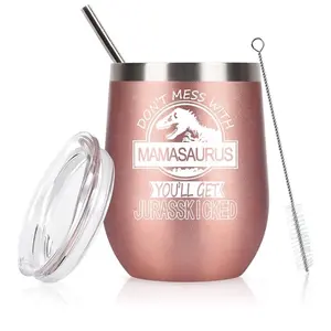 Mamasaurus Tumbler Don't Mess with Mamasaurus You'll Get Jurasskicked Tumbler Rose Gold with Gift Box for Mothers Day Gifts - Flasks, Drinkware