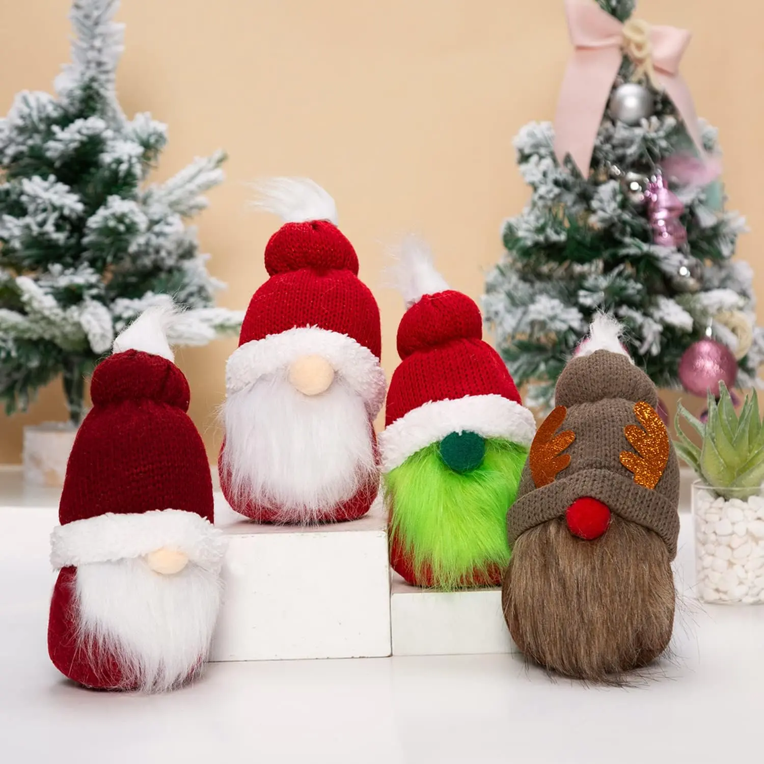 4pcs Christmas Rudolph Plush Ornaments - Festive Home Decor, Indoor Window Display, Children's Gift