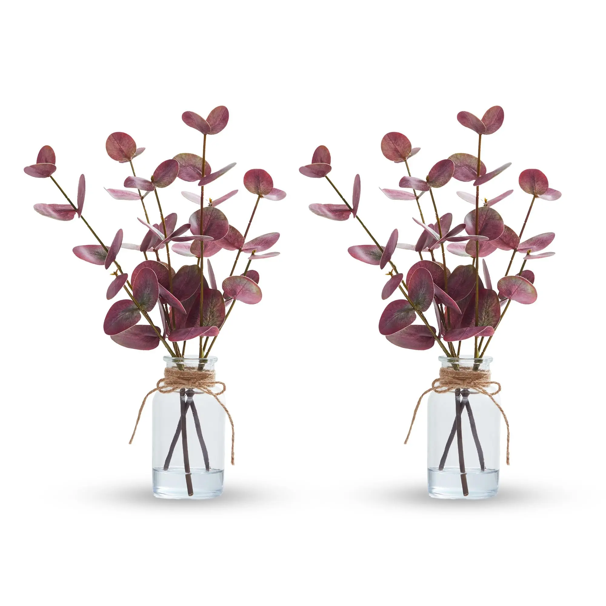 Garvee Set of 2 Artificial Eucalyptus Leaves in Decorative Glass Vase, 33-Inch Tall Synthetic Greenery Arrangement for Home, Wedding, Office, and Table Centerpiece Decoration