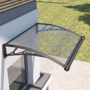 Transparent Door Awning Clear Polycarbonate Canopy Outdoor with Drainage Window & Porch Cover UV Rain Snow Protection Front Door Entrance Awning