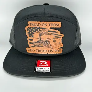 Solid black Richardson 7-panel with our Tread on those who tread on you leather patch trucker hat hats unisex hat funny trucker viral for casual hat black hat new snapback hat