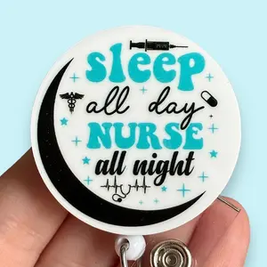 Glitter My Badge Funny Night shift badge reel for nurse and hospital workers. Badge clip Badge pull - Retractable swivel clip with a 360 rotation. Great gift for coworker. Healthcare