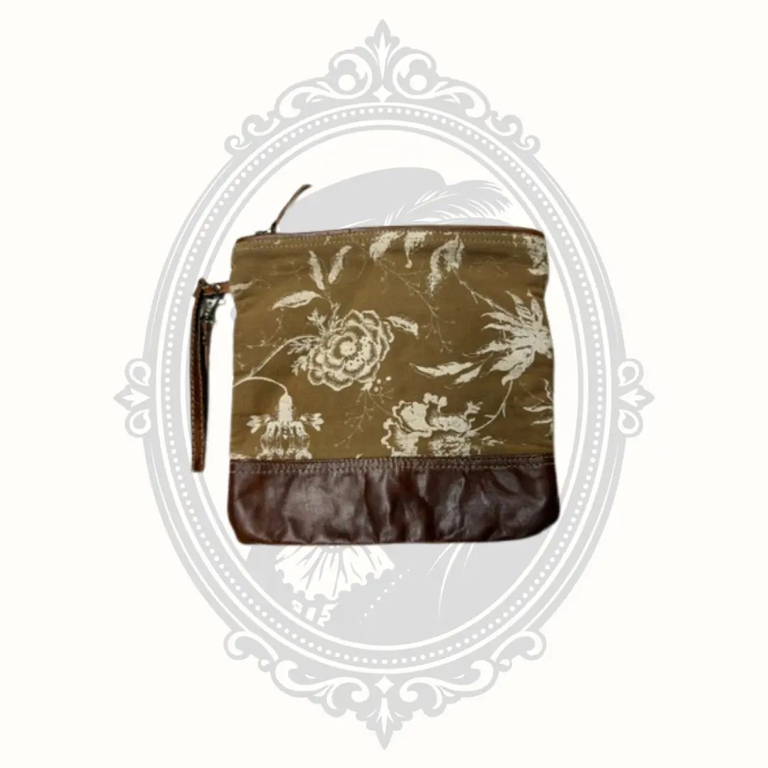 Myra Bag Floral Canvas & Leather Wristlet Clutch | Small Zip Pouch