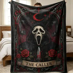 Scream Mask Flannel Blanket, Ghost Face Horror Print Soft Decorative Throw, All-Season Lightweight Warm for Office Sofa Travel, TikTok Trending Halloween Spooky Decor, Ideal Gift for Couples Kids Parents Friends Reversible Oversized Hoodie dd214 blue
