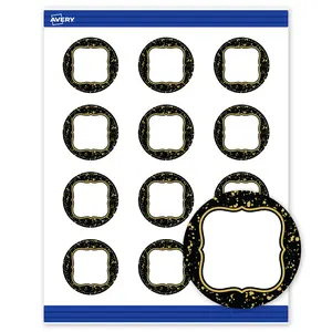 Avery Printable Round Business Cards, 2" Diameter, Matte White, Pre-printed Black Border/Metallic Gold Specks Design, Sure Feed Technology, Laser & Inkjet Compatible, 240 Total