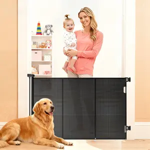 Retractable Baby Gate for Stairs, 42" Tall X 59" Wide Mesh Dog Gate Indoor, Child Gate for Doorways, Hallways, Deck, Indoor Outdoor Pet Baby Safety Essentials for Home, Gray/ Black/ White