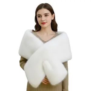 Elegant Faux Fur Shawl for Weddings & Evening Events Cross-Design Faux Fur Wrap for Women - Party & Daily Use