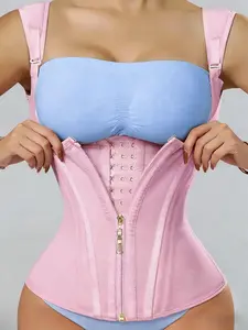 Women's Solid Zip Up Waist Trainer, Hook Eye Design Breathable Comfortable Waist Cincher,Tummy Control Compression Shapewear Cincher for Women，Tummy Control Shaper Corset, Ladies Shapewear，Suitable For Daily Wear, Sports,Womenswear