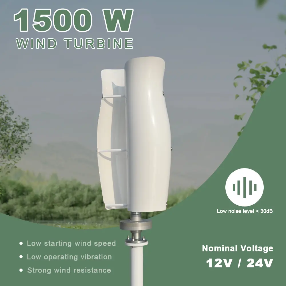 1500W White Tulip Vertical Axis Wind Turbine Generator 12V-24V Low Noise for Home Use with Strong Wind Resistance and Low Operating Vibration