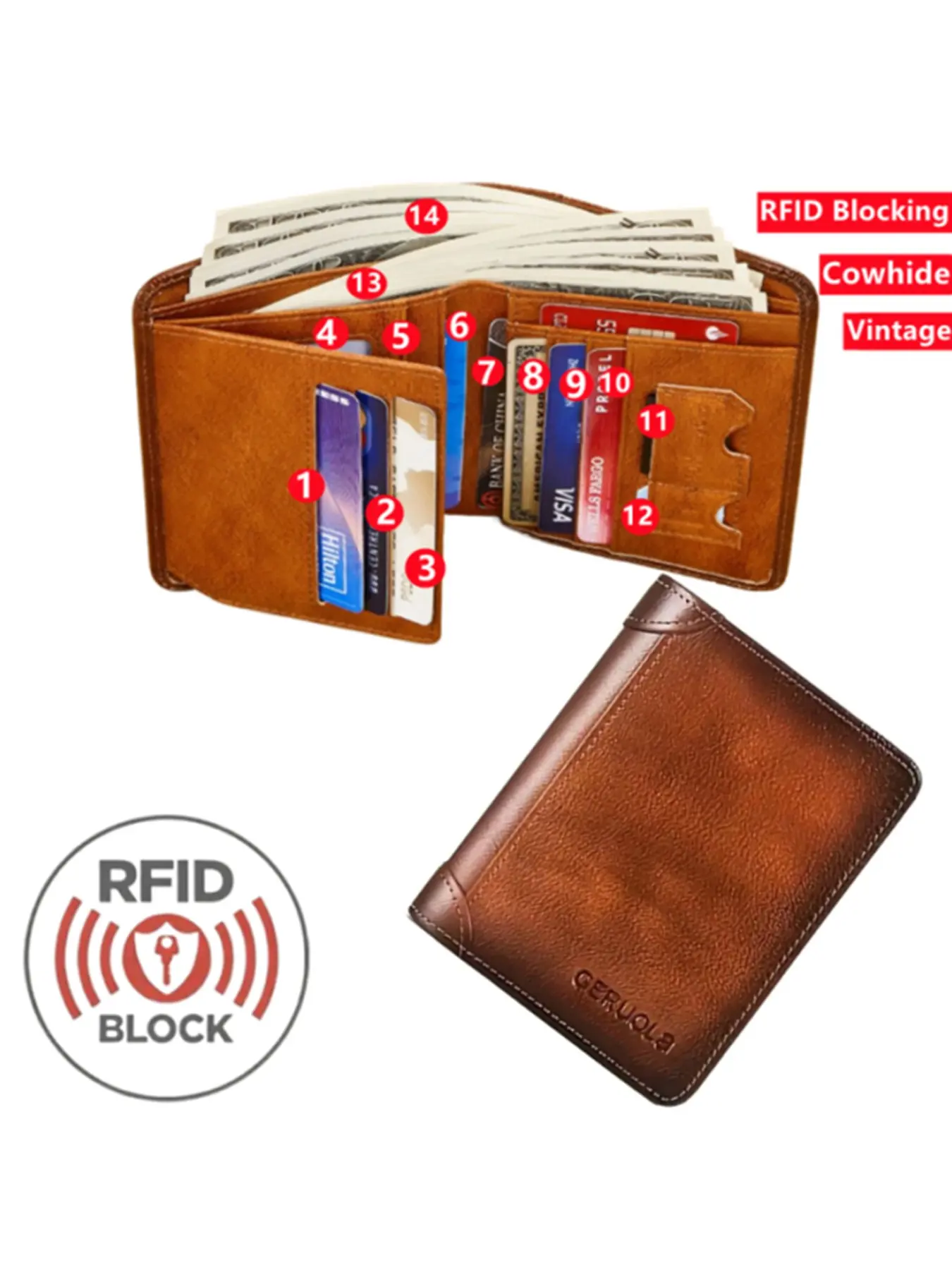 Men's Genuine Leather Wallet Business Style Wallet Business Minimalist Wallet RFID Blocking Ultra-Thin Top Layer Cowhide Short Multifunctional ID Credit Card Holder Christmas Gift RFID Blocking Wallets
