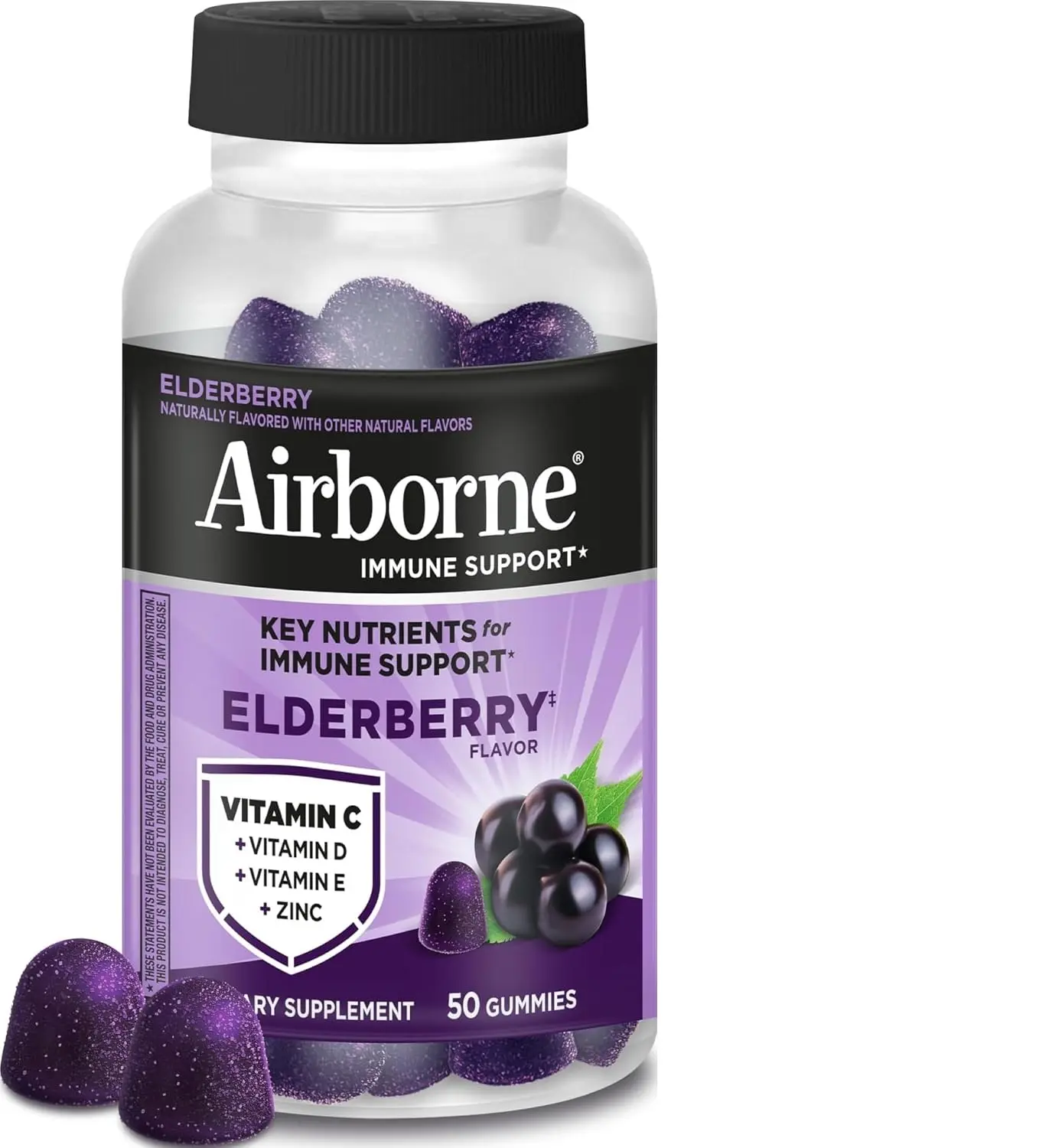 Elderberry + Zinc & Vitamin C Gummies For Adults, Immune Support Vitamin D & Zinc Gummies With Powerful Antioxidant Vitamins C D & E - 50 Gummies, Elderberry Flavor