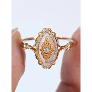 SHUJUAN Vintage Oval Shaped Artificial Gemstone Decorated Ring, Fashion Accessories for Women & Girls, Trendy All-match & Exquisite Jewelry for Birthday Gift, Elegant Engagement Ring, Cubic Zirconia Rings