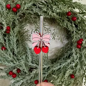 Valentines Day Cherry Bow 3D printed Straw Topper Tumbler Accessoey