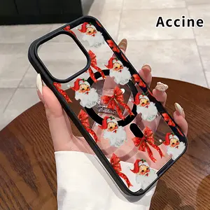 Magnetic Case Compatible for iPhone 17 Pro Max 16 Plus 15 14 13 12 11 Air E Santa Bow Clear Acrylic Back Drop Protection Pocket-Friendly Cellphone Cover Gift for Girl