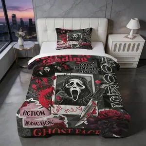 2/3 Piece Scream Ghostface Comforter Set, 1 Comforter + 1/2 Pillowcases, Dark Romance Horror Movie Bedding, Spooky Bedroom Decor for Halloween, Graduation & Adult Ceremony, Perfect Gift for Movie Fans & Book Lovers