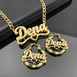 Custom Nameplate Twist Hoop Earrings With Double Name Plate Chain - Customizable Design