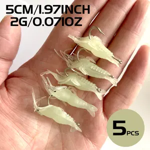 5/20pcs Simulation Lure Topwater Lure 5cm Grass Shrimp Glow-In-The-Dark Hooked Minnow Bait Soft Fishing Lures for Bass Artificial Fishing Lure
