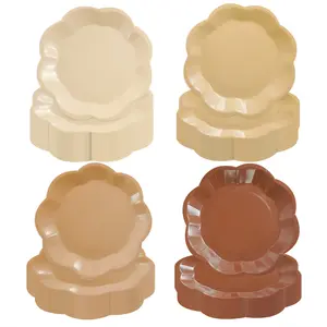 40 Pcs Brown Paper Plates Gradient Brown Party Plates 7”Disposable Scalloped Dessert Plates for Birthday Wedding Bridal Engagement Baby Shower Party Supplies Dessert Tableware