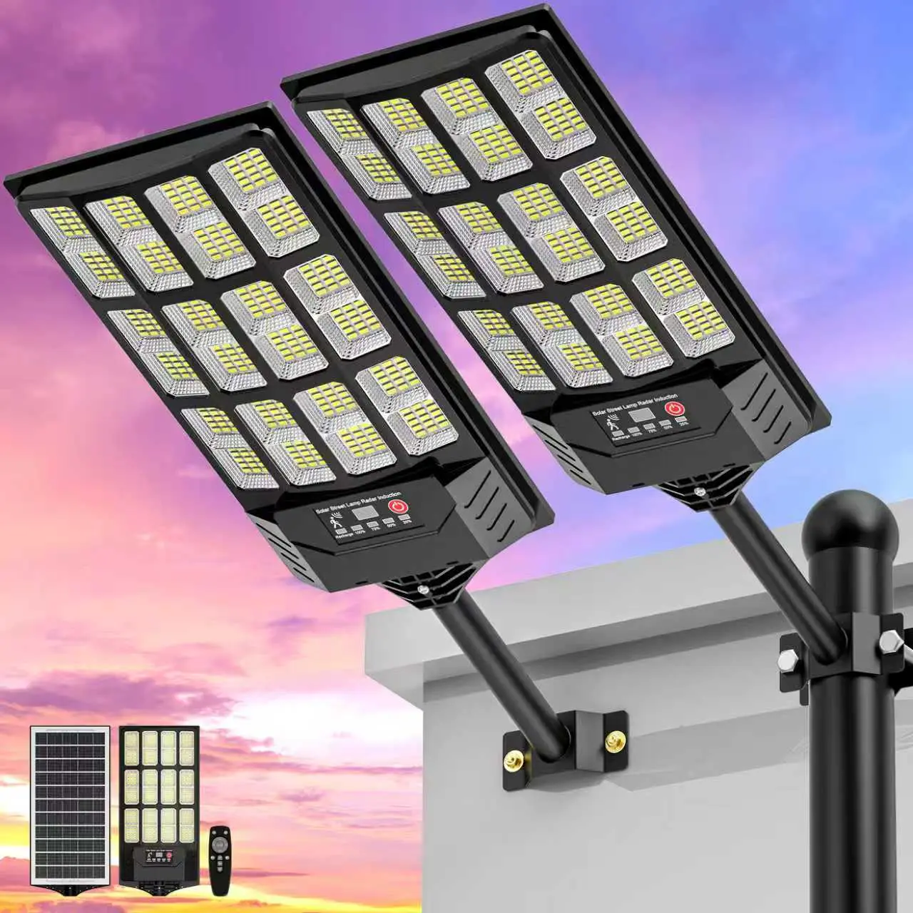 2PC Ultra-Bright Solar Street Light, 30000LM LED Solar Lights - IP65, Wide Angle Motion Sensor, Remote Control, Dusk to Dawn And - Perfect for Commercial Area, Parking Lot, Yard Lighting, Outdoor Solar Lights, Outdoor LED Safety, Solar Outdoor Lights,summ