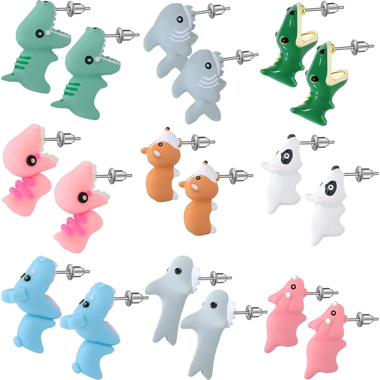 9 Pairs Cute Animal Bite Earring for Women 3D Clay Earrings Cartoon Biting Ears Stud Earrings for Christmas Jewelry Gifts Holiday Party Fun Presents