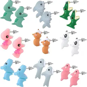 9 Pairs Cute Animal Bite Earring for Women 3D Clay Earrings Cartoon Biting Ears Stud Earrings for Christmas Jewelry Gifts Holiday Party Fun Presents