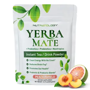 Nutratology Yerba Mate | Drink Powder w/Probiotics + Prebiotics & Nootropics | Peach Pomelo Flavor for Gut Health | 12.17 oz