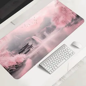 Extra Large pink cherry blossom gaming mouse pad, Gaming desk mat, nature desktop protection pad, anti-slip rubber lock edge high-definition printing, suitable for computers, laptops, offices, homes, as a gift for family and friends, Gaming accessory