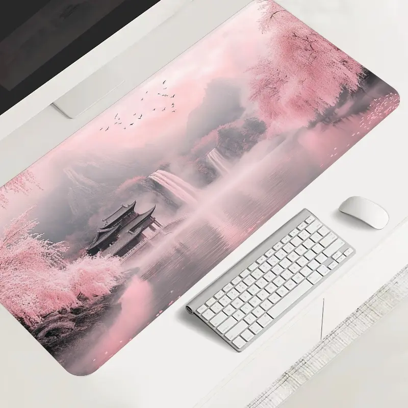 Extra Large pink cherry blossom gaming mouse pad, Non slip mousepad, Gaming desk mat, nature desktop protection pad, anti-slip rubber high-definition printing, suitable for computers, laptops, offices, homes